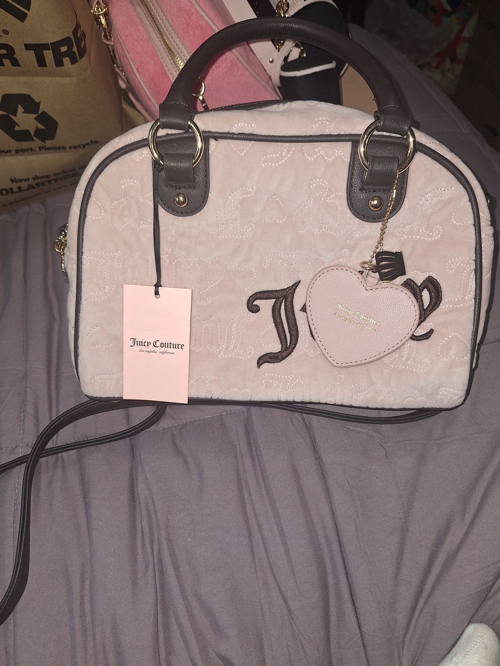 Juicy Couture Pink and Brown Heart Charm Satchel - Picture 6 of 6